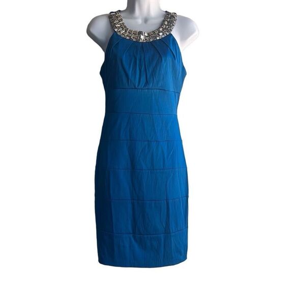 B. Darlin 7/8 Juniors Blue Bodycon Bandage Beaded Neckline Dress Cocktail Prom - Picture 1 of 11